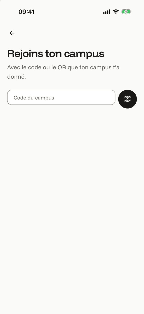 Écran « Rejoins ton campus » de l’application Komi sur iPhone