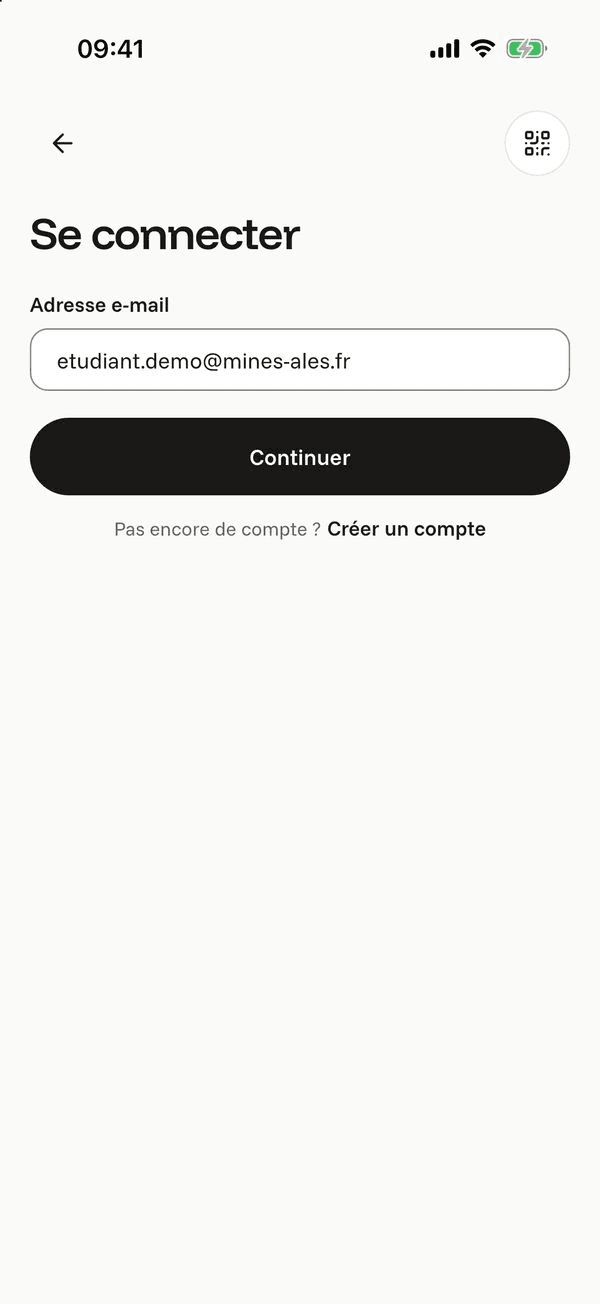 Écran « Tu as déjà un compte ? » de l’application Komi sur iPhone