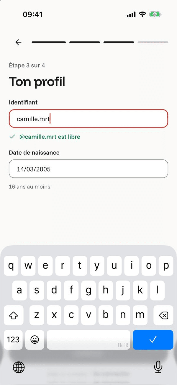 Écran « Ton profil » de l’application Komi sur iPhone