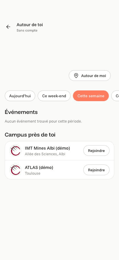 Écran « Explorer sans compte » de l’application Komi sur iPhone