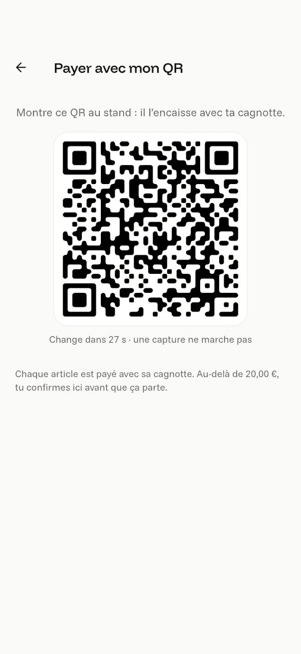 Écran « Payer sur un stand » de l’application Komi sur iPhone