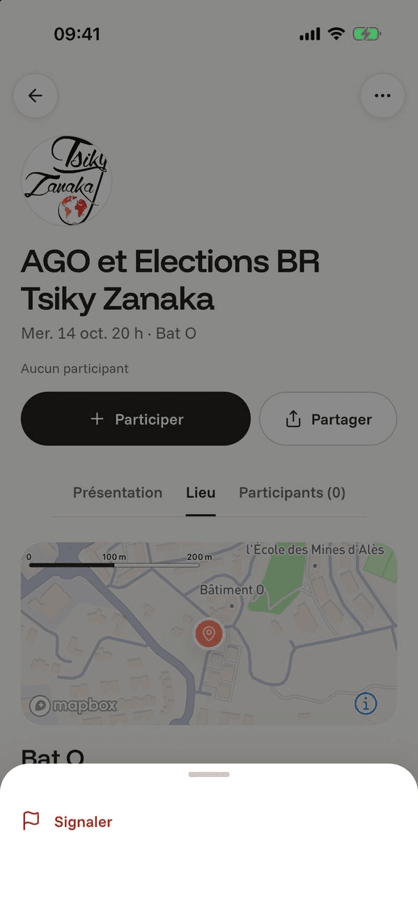 Écran « Signaler un contenu » de l’application Komi sur iPhone