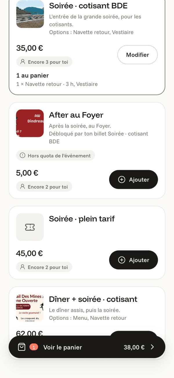 Écran « Ton panier » de l’application Komi sur iPhone