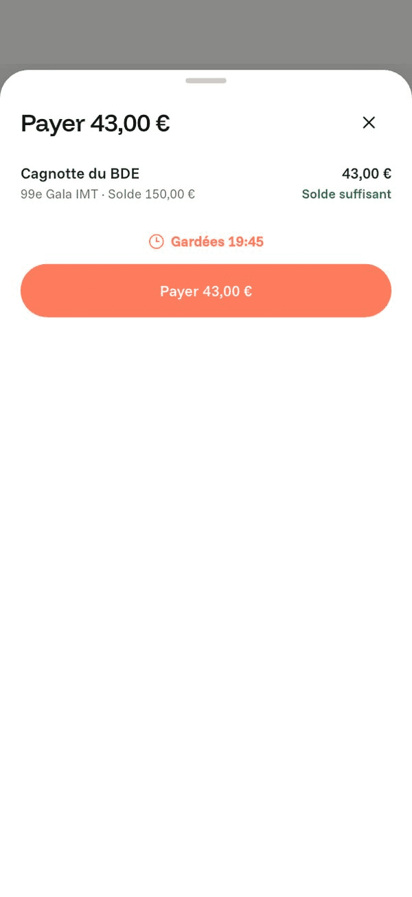 Écran « Confirme le paiement » de l’application Komi sur iPhone