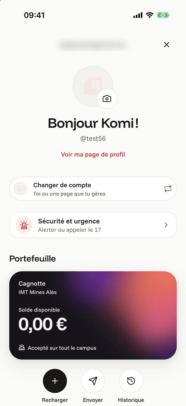 Écran « Ton compte » de l’application Komi sur iPhone