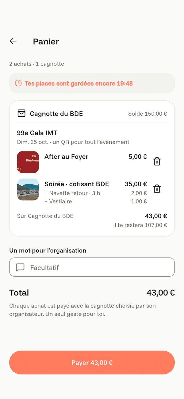 Écran « Vérifie ton panier » de l’application Komi sur iPhone