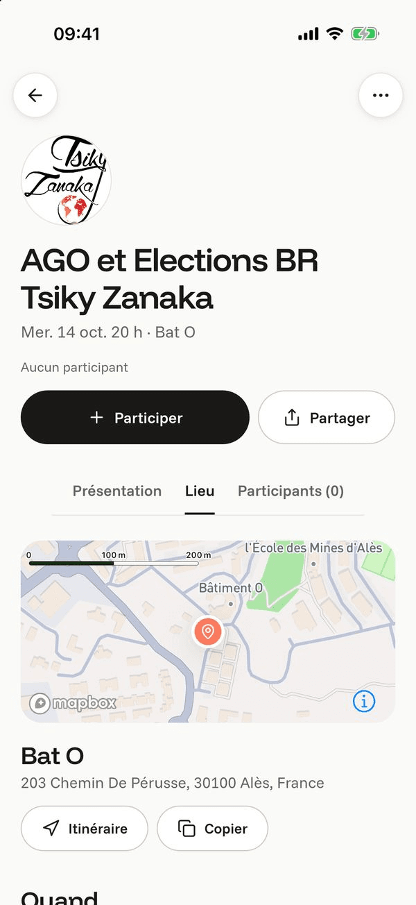 Écran « Le lieu » de l’application Komi sur iPhone