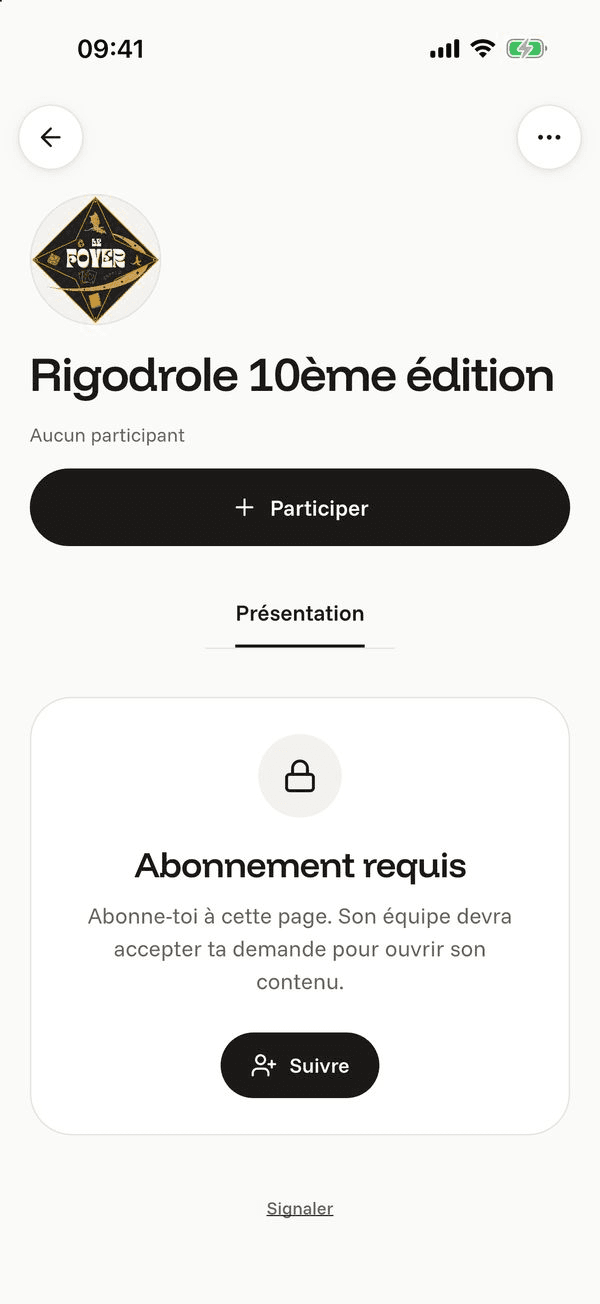 Écran « Abonnement requis » de l’application Komi sur iPhone