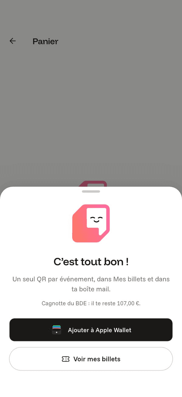 Écran « C’est payé » de l’application Komi sur iPhone