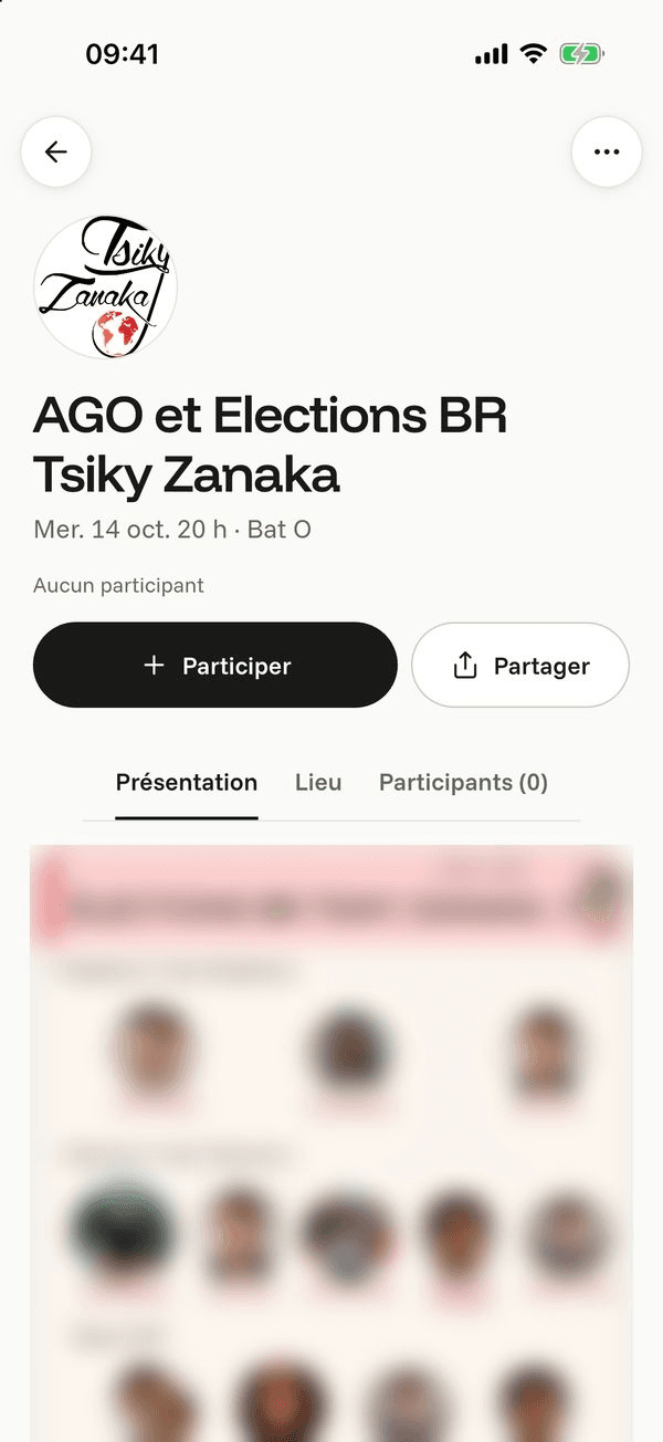 Écran « La fiche d’un événement » de l’application Komi sur iPhone
