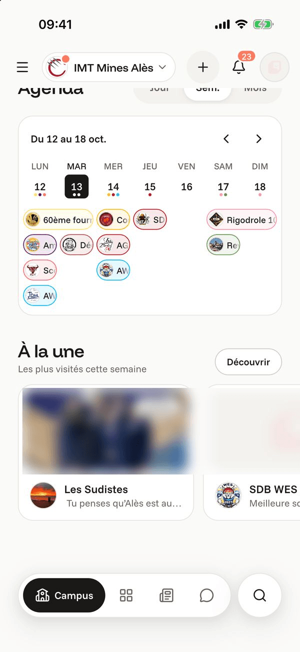 Écran « L’agenda » de l’application Komi sur iPhone