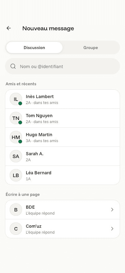 Écran « Nouveau message » de l’application Komi sur iPhone